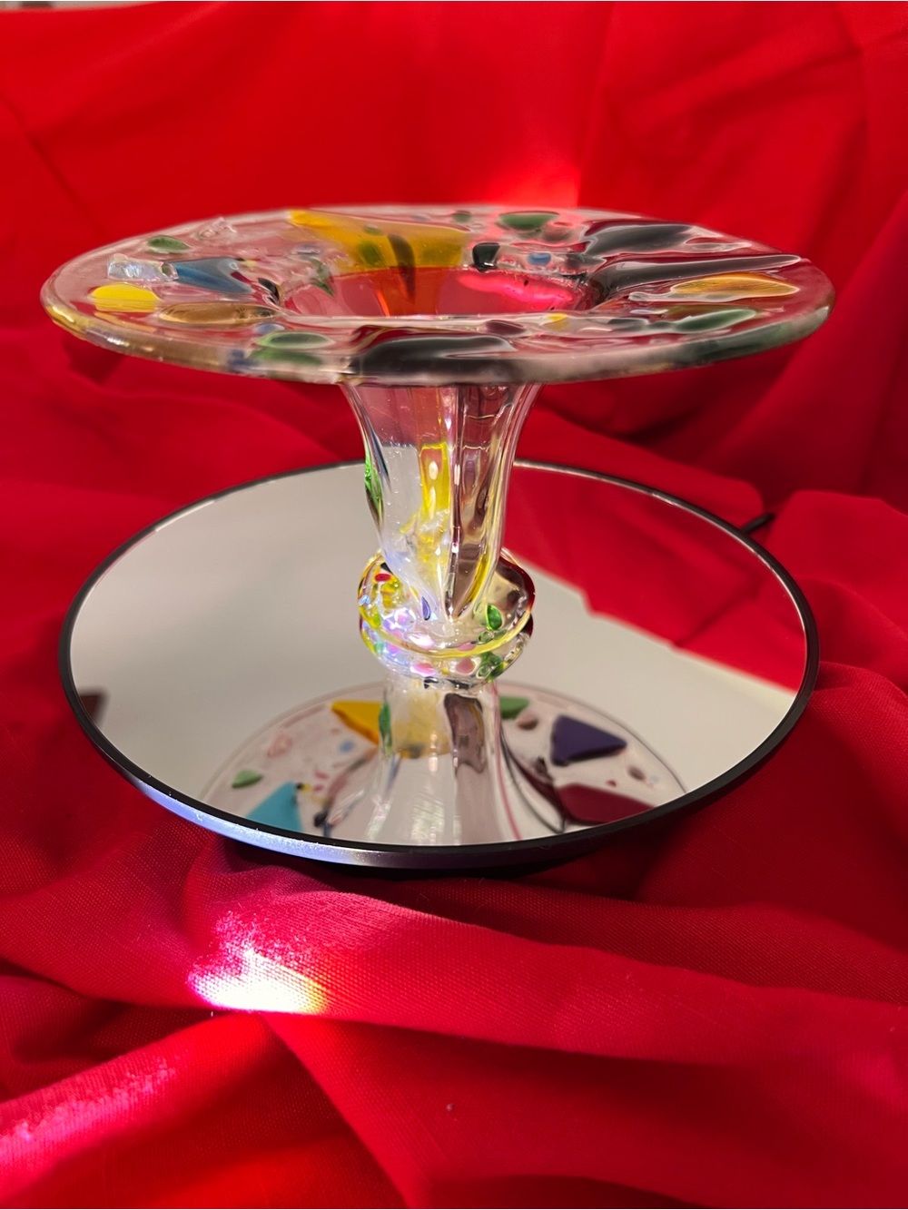 Handblown Multicolor Glass Pedestal Candy Dish - Multicolor